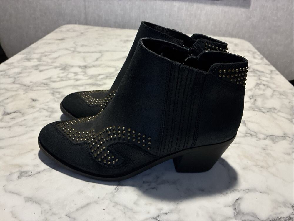 Lucky Brand Maiaa Leather Ankle Boot Women’s 8 Black Studded Bootie Fast Ship